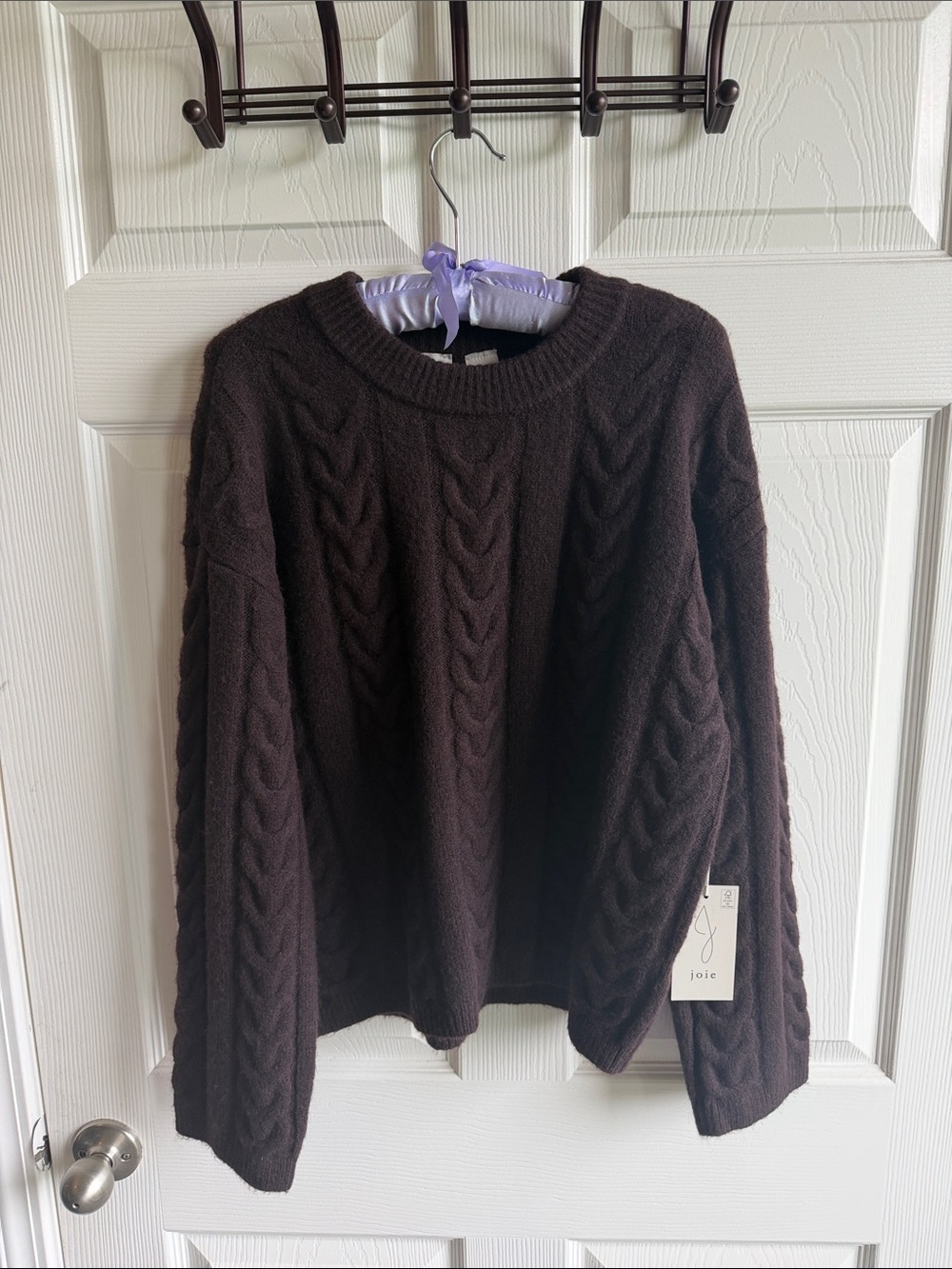 Joie Dark Brown Cable Knit Crewneck Sweater